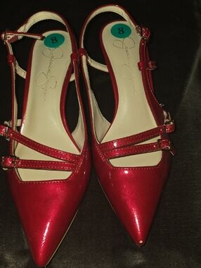 Jessica Simpson Red Pointed Slingback Flats with Dual Straps